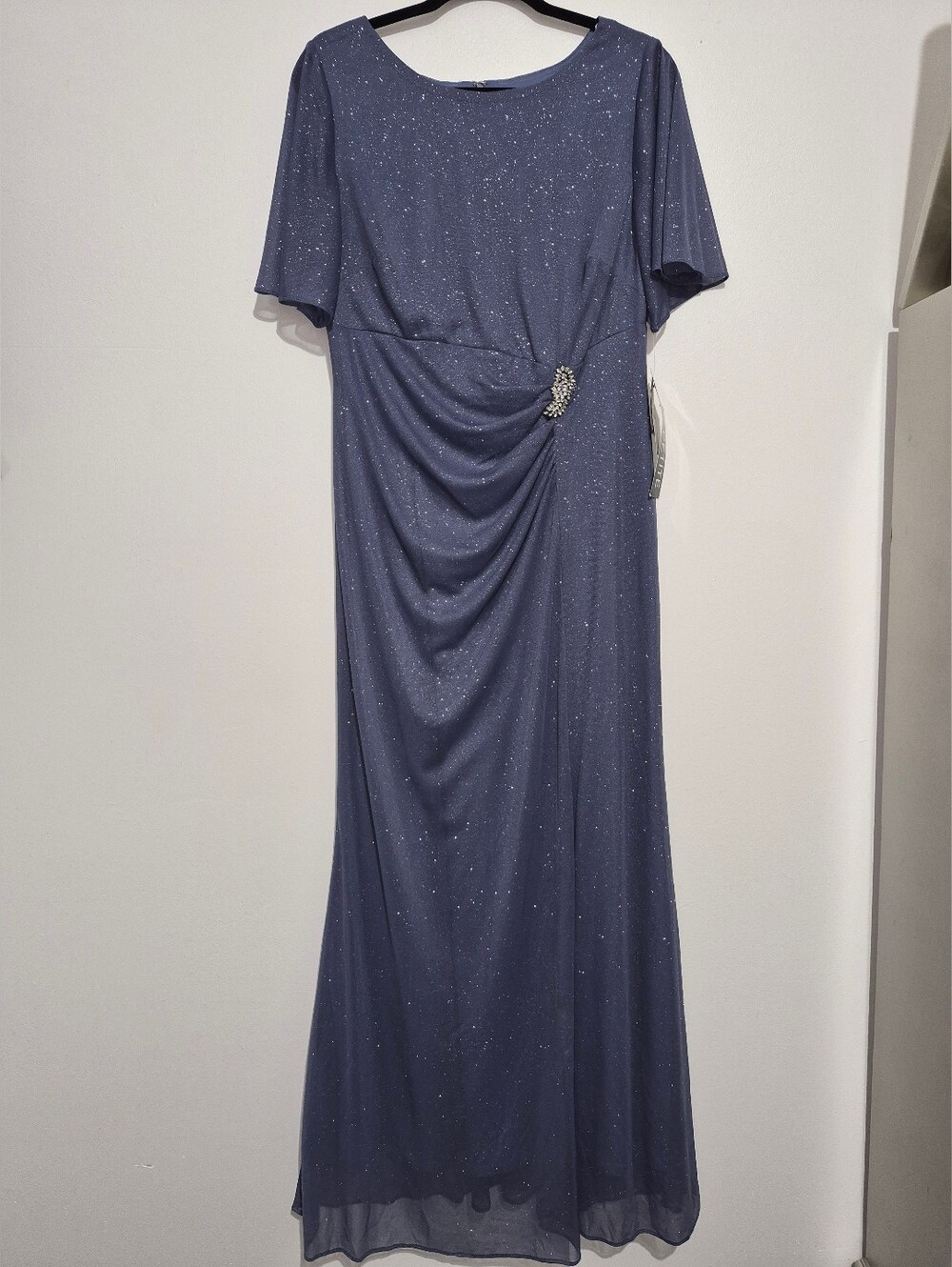 SLNY Sparkle Lavender-Blue Evening Maxi Dress